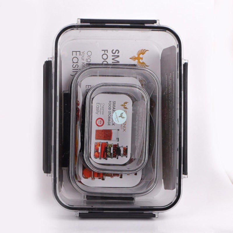 Phoenix SMART LOCK Acrylic Refrigerator Box Set, 3-Pack, 3 Different Sizes: 400ml, 1000ml, 2700ml